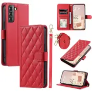 For Samsung Galaxy S22+ 5G Cell Phone Case Rhombus Grid Crossbody Drop-resistant Cover - Red