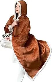 LeoLeozz Portable Poncho Blanket | Wearable Hooded Blanket Wrap Cape,Soft Cozy Plush Cloak Blankets Wrap Blanket for Family, Adults, Friends (Dark Coffee)