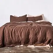 Linen Duvet Cover in Coco Brown Color, Linen Bedding 3 Pieces Set 1 Duvet Cover and 2 Pillowcase, Stonewashed Linen Duvet Cover, Soft Breathable Bedding Cover Set, (Queen 84X84)