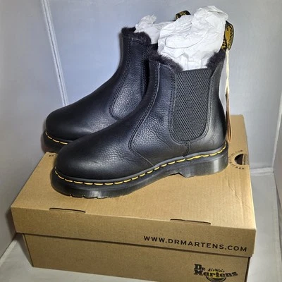 Doc Martens Ambassador Fur Lined Black Leather Boots Mens Size 4 Womens Sz 5 New