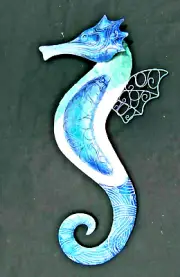 Seahorse metal wall art w/capiz finish sea life decor