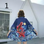 Women Fish Japanese Kimono Coat Loose Yukata Outwear Tops Vintage Harajuku
