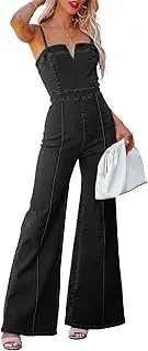[Sexyshine] Women's Denim Jumpsuit Spaghetti Straps Sleeveless V Neck Wide Leg Flared Full Length Jeans Rompers Overalls