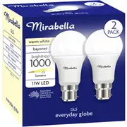 Mirabella LED GLS BC 11W 1000lm Warm White 2 pack