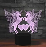 Two Unicorns Shape Creative Black Base 3D Colorful Decorative Night Light Desk Lamp, Touch Version