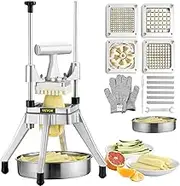Commercial Vegetable Fruit Chopper, Stainless Steel French Fry Cutter with 4 Blades 1/4" 3/8" 1/2", 6-Wedge Slicer, Chopper Dicer with Tray, Heavy Duty Cutter for Potato Tomato Onion Mushroom