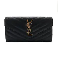 在飛比找ETMall東森購物網優惠-【YSL】Monogram V字縫線魚子醬牛皮金屬LOGO暗