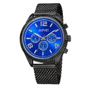 Men's August Steiner AS8196BKBU Two Time Zone Date Tachymeter Steel Mesh Watch