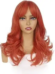 18" Middle Length Curly Wavy Orange Wig Syntehtic Fiber Halloween Cosplay Costume Party Natural Wigs with Wig Cap (Orange)