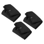 3Pcs 16"x16" Golf Towels Tri-Fold Waffle Pattern Towels with D Clip Black