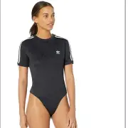 adidas Stretch Bodysuit T-Shirt One-Piece Black Noir White Logo Polyester Size L