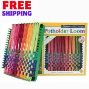 Friendly Loom 7" Potholder Kit Green Metal Loom and Bright Rainbow Color Cotton