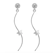 2PCS Copper Jewelry Woman Fashion Retro Long Tassel Star Pop Hook Earrings