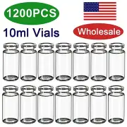 1200PCS 10ml Tall Headspace Sample Vials Clear Glass Bottle 20mm Crimp Top Flat