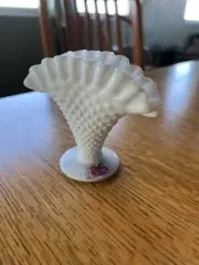 Vintage Fenton Milk Glass Hobnail Mini Vase w/ ruffled rim