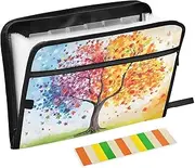 Quteprint 13 Pockets Expanding File Folder with Zipper Closure, Tree Life Leaves Leaf Accordion File Folder with Sticky Labels, Letter Size A4 Papers Expandable File Document Organizer