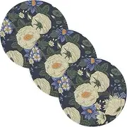 3 Pcs Trivet Pads for Hot Dishes 15in Cotton Thread Weave Heat Resistant Pan Mat for Crock Pot Home Accessories Vintage White Peonies