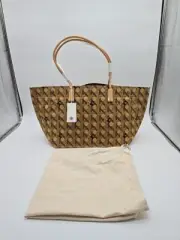 NWT Tory Burch Tan Canvas Basketweave Tote Bag With Dustbag