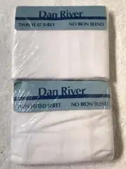 NOS Vintage Dan River Twin Flat & Fitted No Iron Blend Sheets White