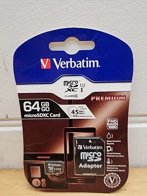 Verbatim 64GB microSDXC Memory Card with SD Adapter Adaptor