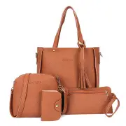 4 Pcs Women Pu Leather Handbag Tassel Leisure Crossbody Bag Solid