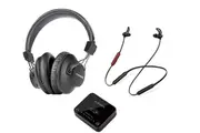 Audikast D4169 Low Latency Bluetooth 5.0 In-ear Headphone & Over-ear Headphone + Transmitter Adapter Set for TV