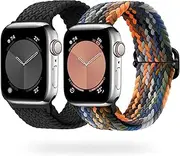 Stretchy Braided Bands Compatible with Apple Watch Band 44mm 45mm 42mm 49mm 46mm for Women men, Adjustable Sport Nylon Straps Replacement for Apple Watch 8 iWatch 9 Series 10/SE/7/6/5/4/3/2, 2 packs