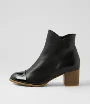 New Django & Juliette Saraid Black Patent Leather Ankle Boots Womens Shoes