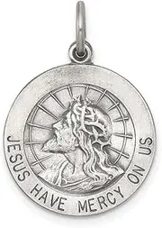 [JewelryWeb] 925 Sterling Silver Solid Satin Back Artisan Oxidized Religious Faith Inspiration Jesus Have Mercy Medal Pendant Necklace 23x18mm Wide-Pendant for Women