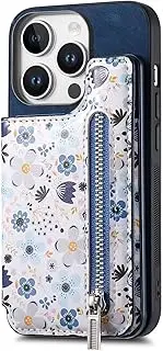 [BEENTRYS] Flip Wallet Case for OnePlus 11 Case,Leather Floral Flower Card Slots Holder Kickstand Magnetic RFID Blocking Women Girls Zipper Folio PU Shockproof Protective Cover-Blue
