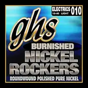 GHS Strings BNR-L Burnished Nickel Rockers, Polished Pure Nickel Electric Guitar Strings, Light (.010-.046)