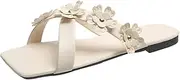 [Generic] Women Flat Sliders Summer Beach Fashion Cute Bowtie Bride Square Open Toe Hoilday Sandals Mules Slippers Flip Flops (O Beige 6.5 UK)