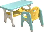 Kids Drawing Table and Chair Set Child Desk and Chair Set Easy to Clean Functional with Storage Shelf for Living Room Gift, Yellow Green