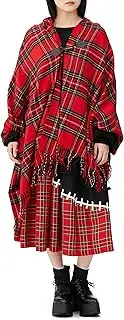 ankoROCK(アンコロック) Ancoroc Women's Zakka Tartan Plaid Toggle Food Poncho, Red OneSize, red, Free Size