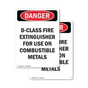(2 Pack) D-Class Fire Extinguisher For OSHA Danger Sign Decal Metal Plastic