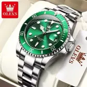OLEVS Top Original Men Quartz Watch Green Waterproof Stainless Steel Luminous