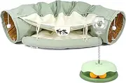 BOMEI Pack Cat Tunnels for Indoor Cats,Collapsible Cat Tunnel Tubes Toys with Removable Mat， 2-in-1 Cat Tunnel Bed with Cat Toys for Cats,Rabbits (Green)