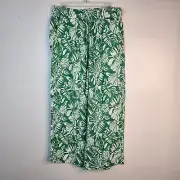 Nicole Miller Pants Women L Linen Wide Leg Crop Resort Tropical Cruise Aloha New