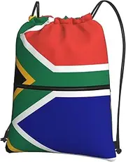 EdWal South African Flag Print Drawstring Backpack Gym Bags Sports Bags With Zipper Pocket For Travel Swimming Beach, Black, One Size
