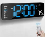 Digital Wall Clock with Remote Control, Large Display Plug in LED Digital Ala...