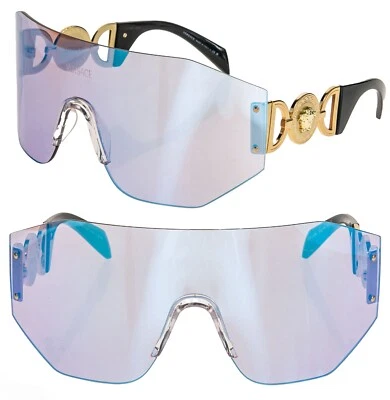 VERSACE MEDUSA BIGGIE Mask 2258 Black Blue Mirrored VE2258 Unisex Sunglasses