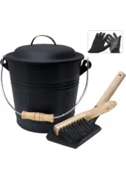 Ash Bucket w/Lid Shovel, BroomGalvanized Metal Hot Ash Pail for Fireplace
