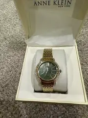 Anne Klein 12/2348GMGB Women's 34mm Gold Tone Green Dial Crystal Accent Watch