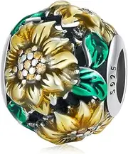 [Teleye] Sunflower Charm 925 Sterling Silver Charm Fits For Pandora Bracelet, Cubic Zirconia, Created Cubic Zirconia