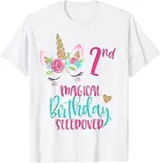 [X.Style] Unicorn 2nd Magical Birthday Sleepover Party Shirt Girl Tee ds1585 T-Shirt (S) White