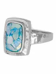 Ancient Roman Glass Ring Hammered Sterling Silver Rectangle Shape
