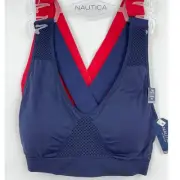 Nautica 2 pack Super Soft Bras Bralette Red & Blue Cris Cross Back NEW Medium