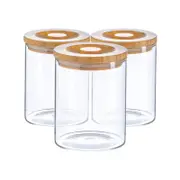 Argon Tableware 3 Piece Glass Jar With Wooden Lid Storage Container Set - Round Scandinavian Style Canister - 750ml
