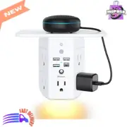 Wall Outlet Extender with Shelf and Night Light, Surge Protector, 3 USB Ports