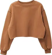 [Amazhiyu] Women Cropped Sweatshirt Long Sleeves Pullover Fleece Crop Tops